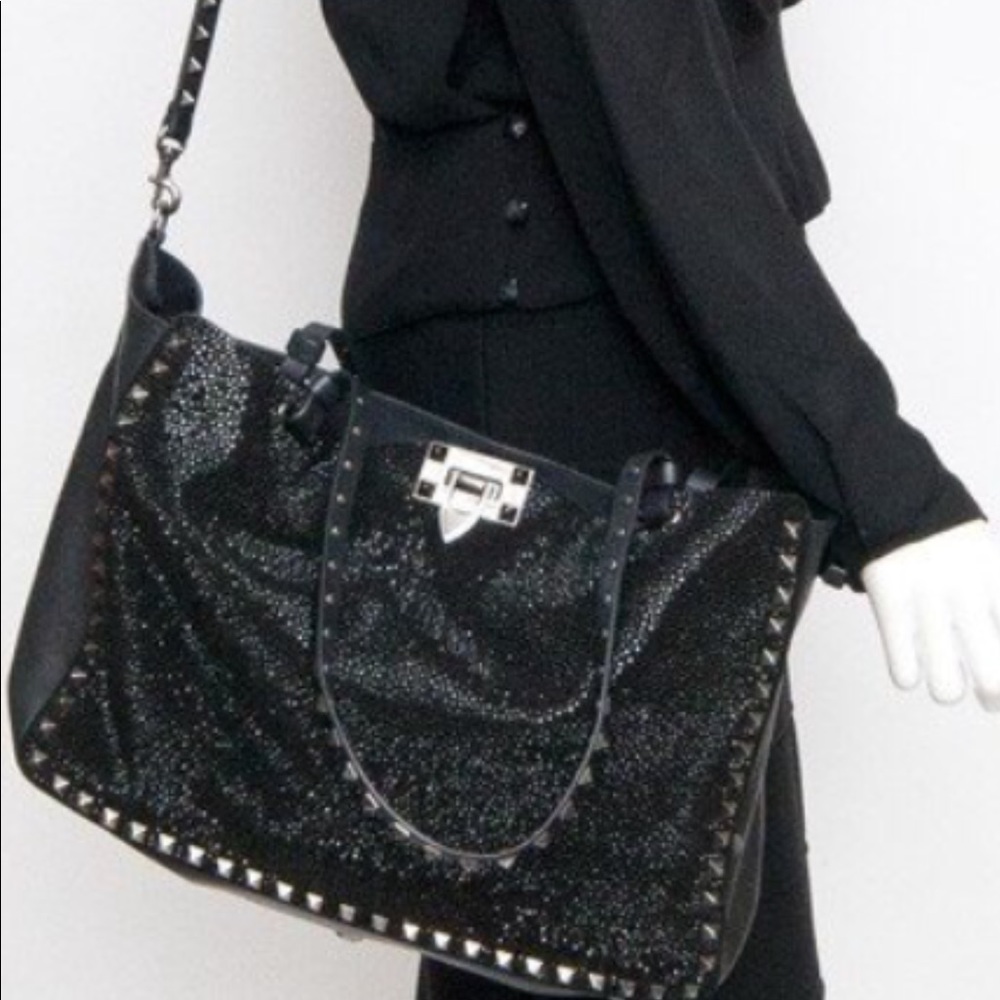 ISO Valentino Rockstud Tote Black Swarovski ISO